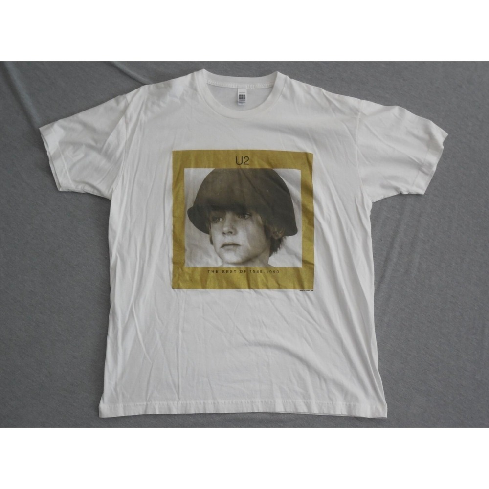Uniqlo U2 The Best Of 1980-1990 Band Tshirt Men Sz XL White Retro Album Graphic